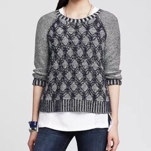 BANANA REPUBLIC Navy Blue & White Cable Knit Crewneck Sweater